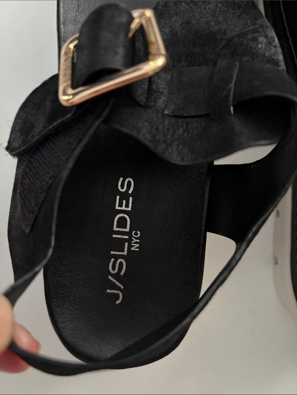 J Slides J/SLIDES Shoes Women's Becky Sandals In Black Suede Gold Buckle 7.5 - Picture 5 of 16